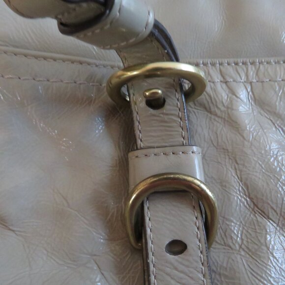 COACH Chelsea Taupe Tan Patent Leather Turnlock Shoulder Zip Up Tote Bag - Picture 5 of 15